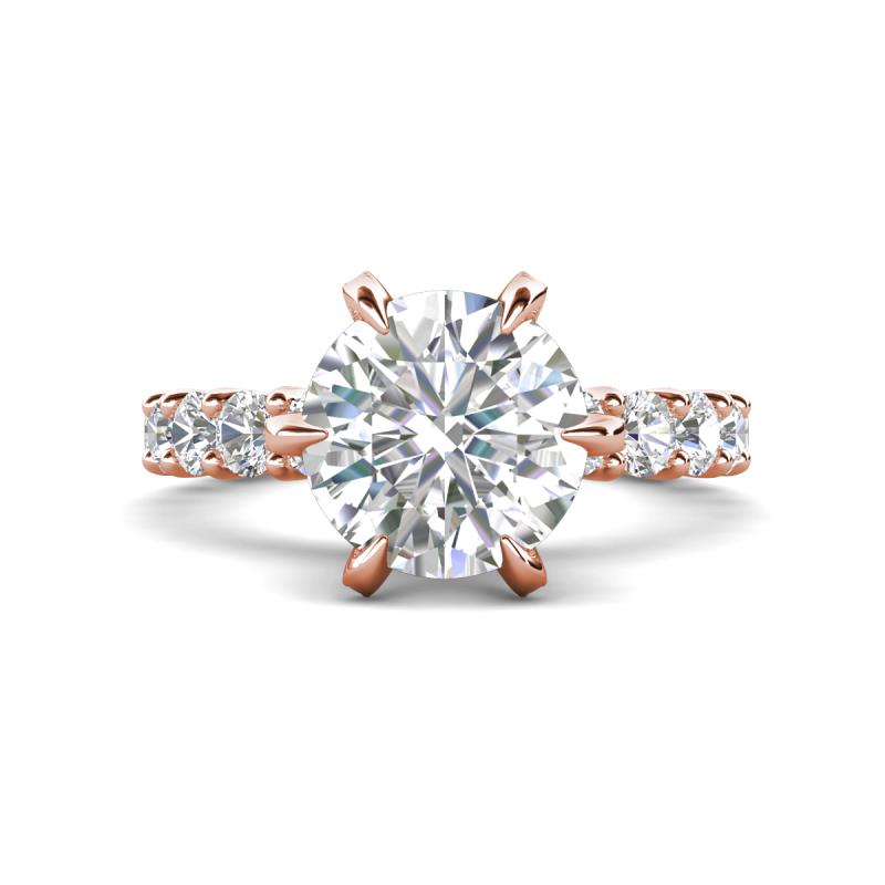 Zariya 3.10 ctw Center Round Moissanite with Side Lab Grown Diamond Solitaire Plus Engagement Ring 