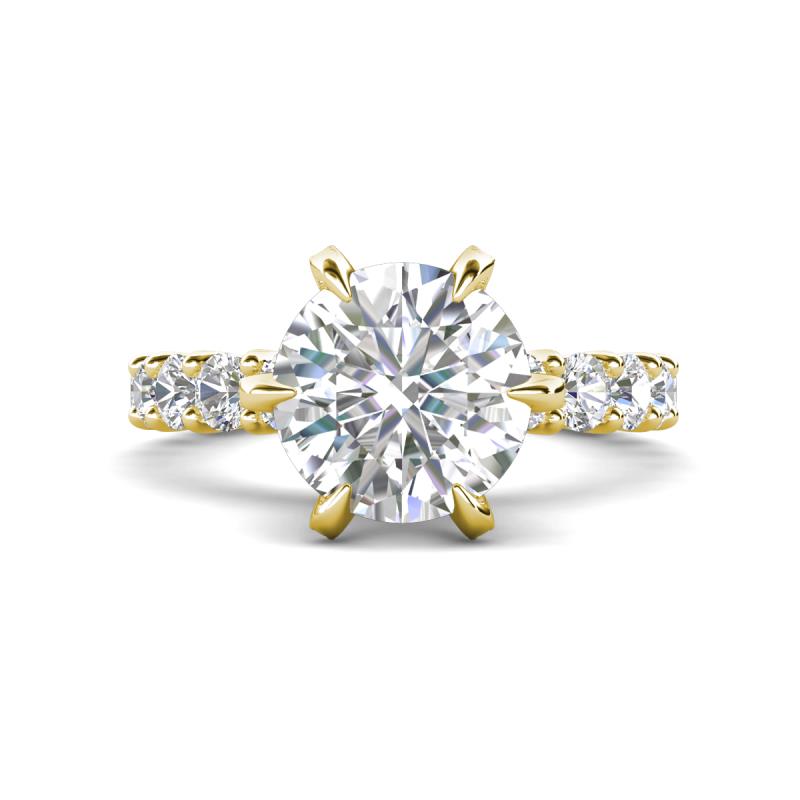 Zariya 3.10 ctw Center Round Moissanite with Side Lab Grown Diamond Solitaire Plus Engagement Ring 