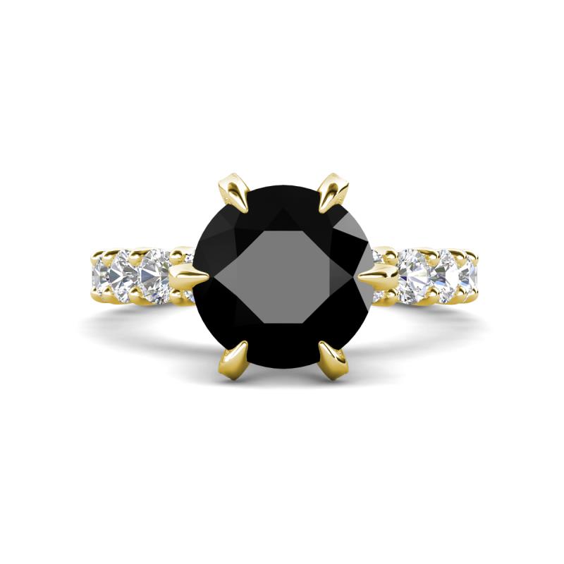 Zariya 4.50 ctw Center Round Black Diamond with Side Lab Grown Diamond Solitaire Plus Engagement Ring 
