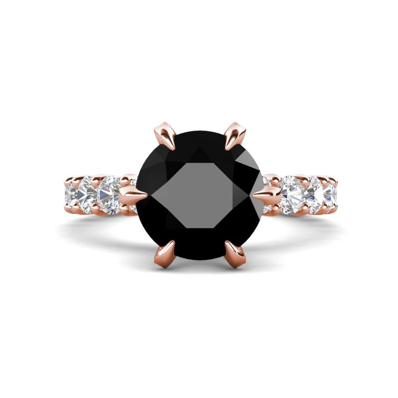 Zariya 4.50 ctw Center Round Black Diamond with Side Lab Grown Diamond Solitaire Plus Engagement Ring 