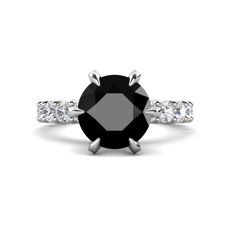 Zariya 4.50 ctw Center Round Black Diamond with Side Lab Grown Diamond Solitaire Plus Engagement Ring 