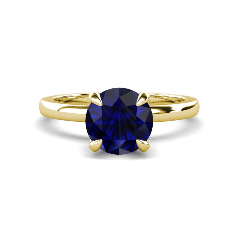 Abena 1.21 ctw Blue Sapphire (6.00 mm) with Prong Studded Side Natural Diamond Solitaire Plus Engagement Ring 
