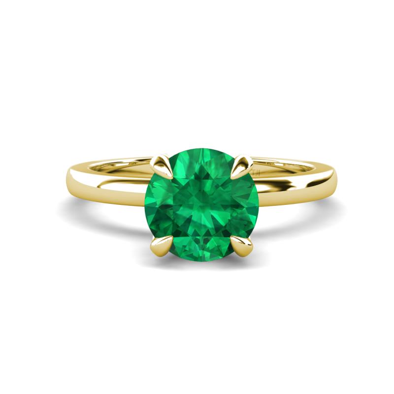 Abena 0.86 ctw Emerald (6.00 mm) with Prong Studded Side Natural Diamond Solitaire Plus Engagement Ring 