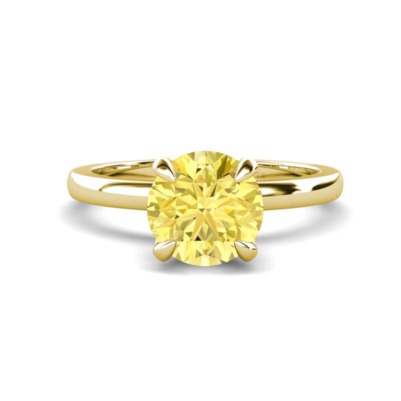 Abena 1.01 ctw Yellow Sapphire (6.00 mm) with Prong Studded Side Natural Diamond Solitaire Plus Engagement Ring 