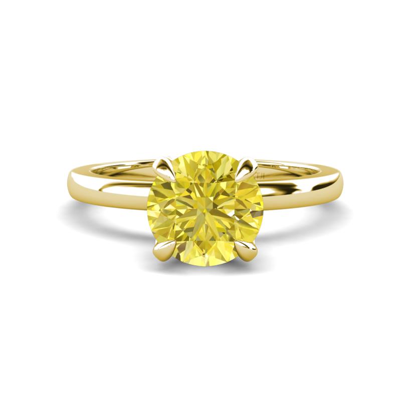 Abena 1.06 ctw Yellow Diamond (6.50 mm) with Prong Studded Side Natural Diamond Solitaire Plus Engagement Ring 