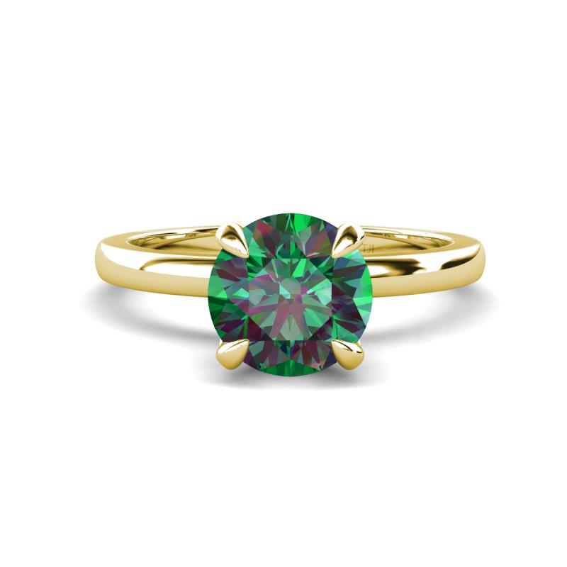 Abena 1.06 ctw Created Alexandrite (6.50 mm) with Prong Studded Side Natural Diamond Solitaire Plus Engagement Ring 