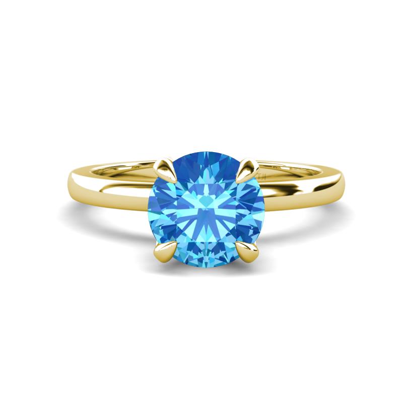 Abena 1.01 ctw Blue Topaz (6.50 mm) with Prong Studded Side Natural Diamond Solitaire Plus Engagement Ring 