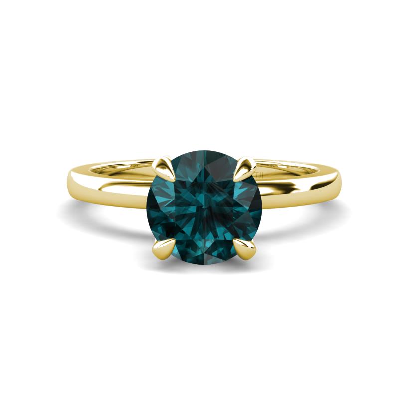 Abena 1.01 ctw London Blue Topaz (6.50 mm) with Prong Studded Side Natural Diamond Solitaire Plus Engagement Ring 