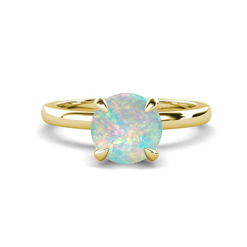 Abena 0.72 ctw Opal (6.50 mm) with Prong Studded Side Natural Diamond Solitaire Plus Engagement Ring 