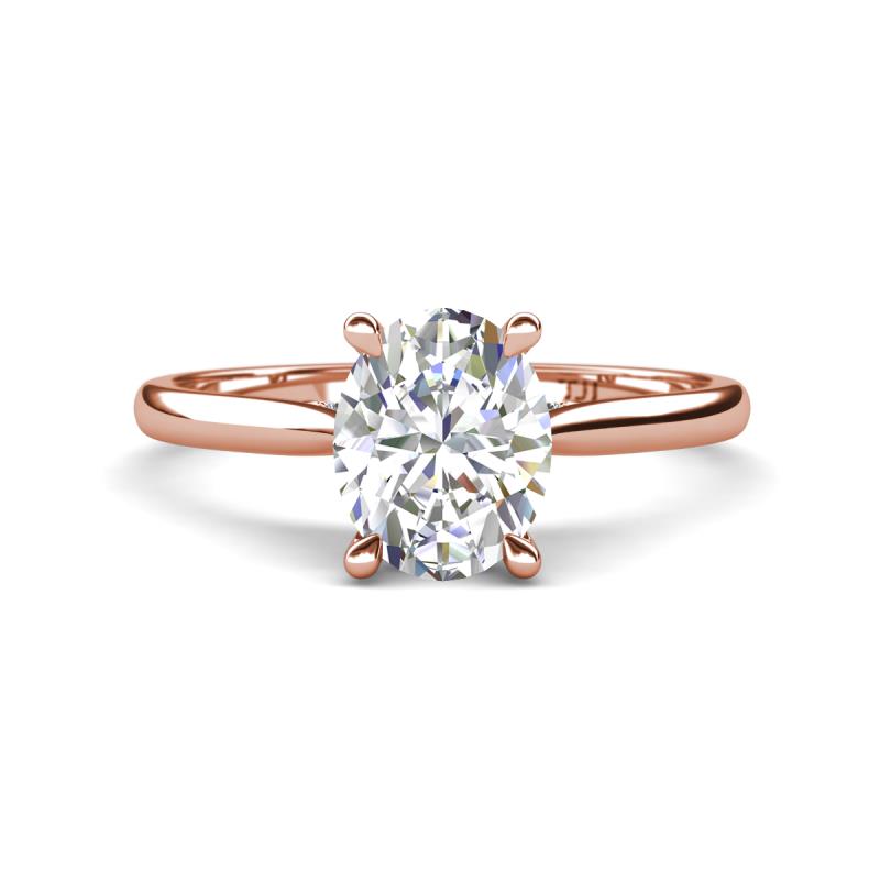 Zaire 2.01 ctw Moissanite Oval Shape (9x7 mm) accented side Natural Diamond Hidden Halo Engagement Ring 