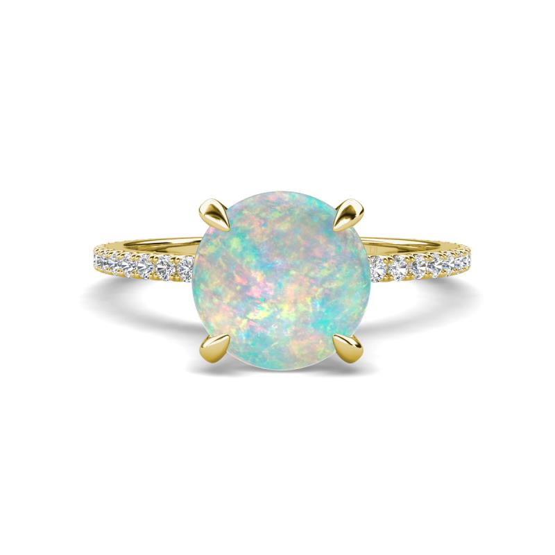 Aisha 1.75 Ctw (8.00 mm) Round Opal with side Lab Grown Diamond Hidden Halo Engagement ring