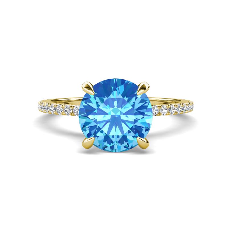 Aisha 2.35 Ctw (8.00 mm) Round Blue Topaz with side Lab Grown Diamond Hidden Halo Engagement ring