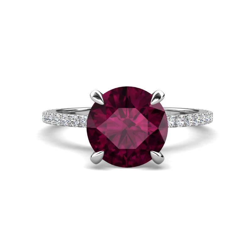 Aisha 2.61 Ctw (8.00 mm) Round Rhodolite Garnet with side Lab Grown Diamond Hidden Halo Engagement ring