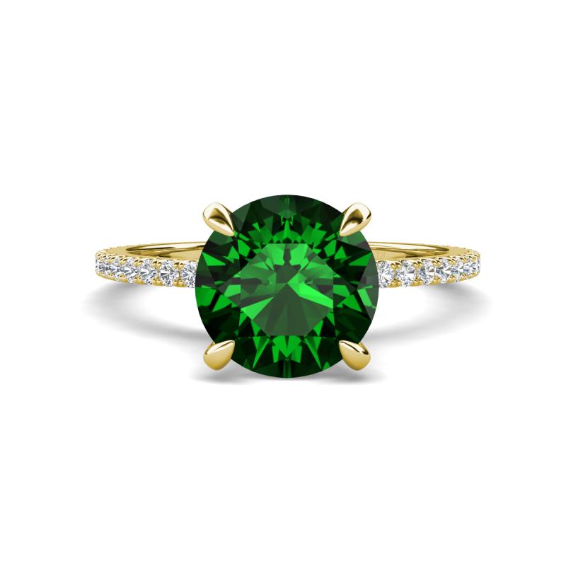 Aisha 2.10 Ctw (8.00 mm) Round Created Emerald with side Lab Grown Diamond Hidden Halo Engagement ring