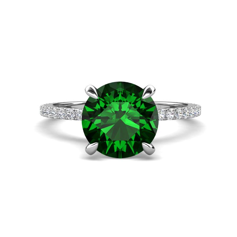 Aisha 2.10 Ctw (8.00 mm) Round Created Emerald with side Lab Grown Diamond Hidden Halo Engagement ring