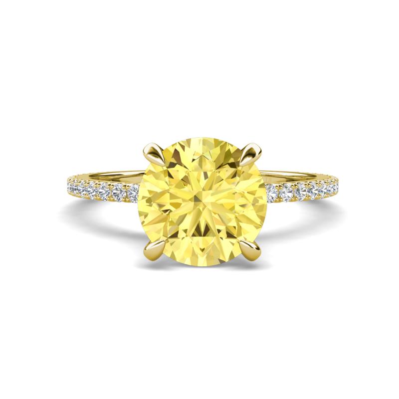 Aisha 3.10 Ctw (8.00 mm) Round Created Yellow Sapphire with side Lab Grown Diamond Hidden Halo Engagement ring