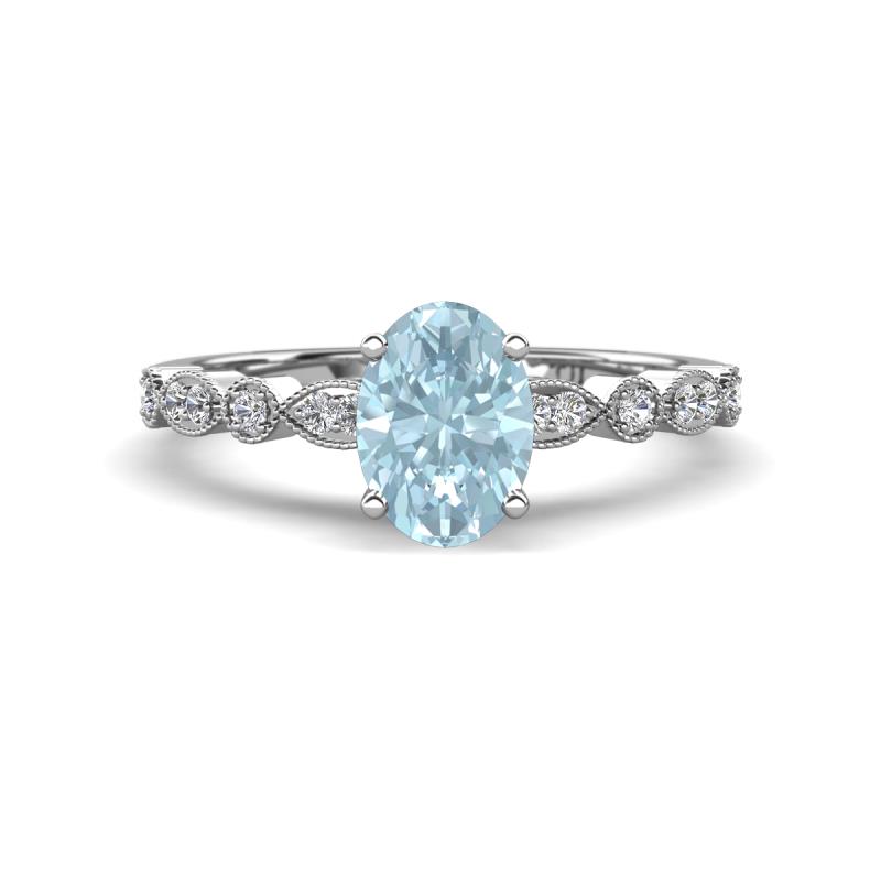 Renea 0.84 ctw Aquamarine Oval cut (7x5 mm) With accented Diamonds Engagement Ring  