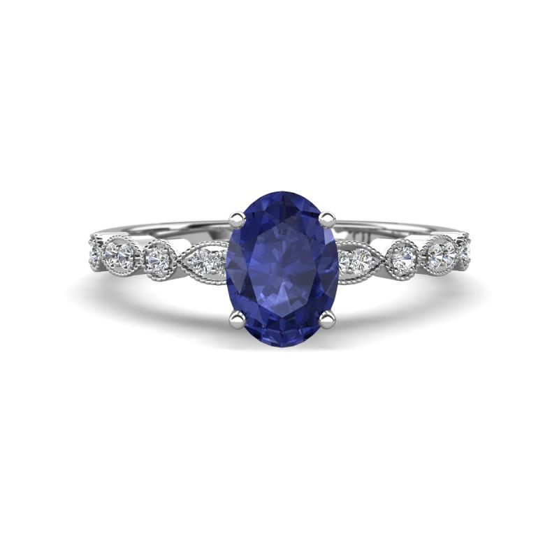 Renea 0.79 ctw Iolite Oval cut (7x5 mm) With accented Diamonds Engagement Ring  