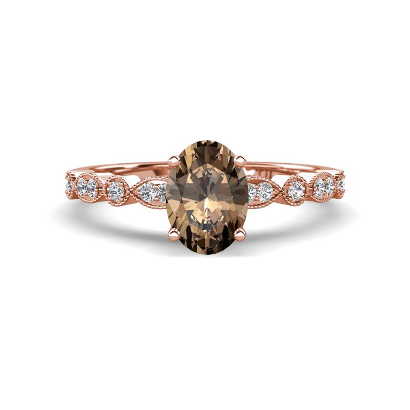 Renea 0.87 ctw Smoky Quartz Oval cut (7x5 mm) With accented Diamonds Engagement Ring  