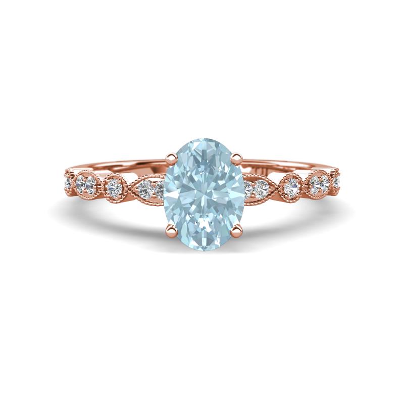 Renea 0.84 ctw Aquamarine Oval cut (7x5 mm) With accented Diamonds Engagement Ring  