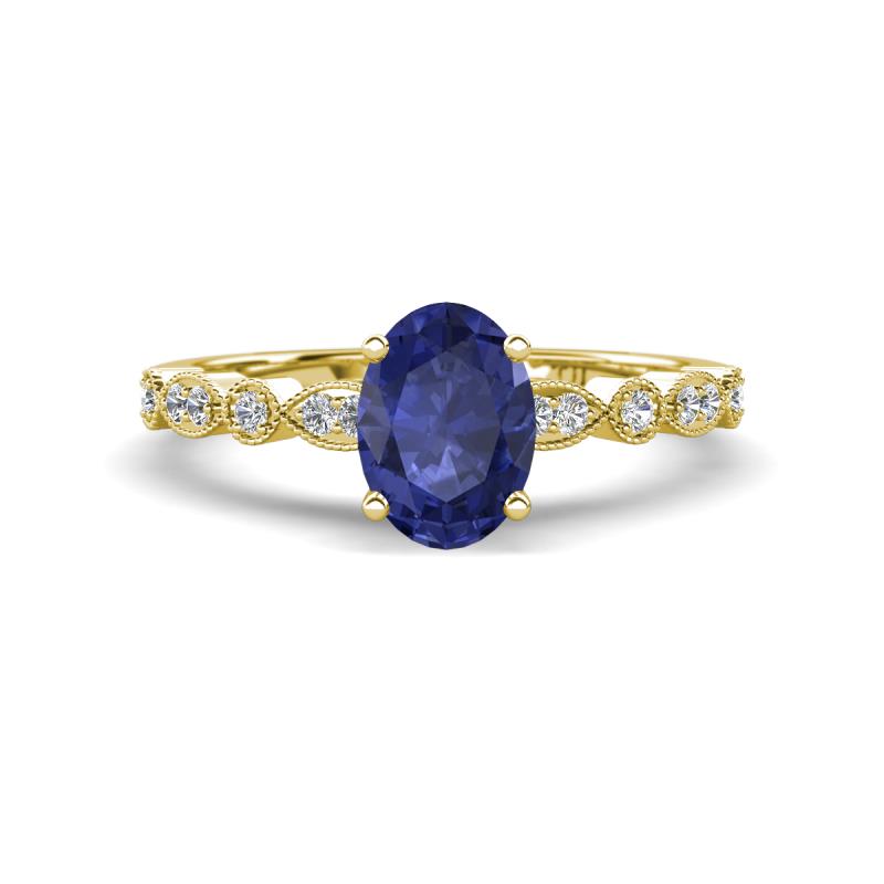 Renea 0.79 ctw Iolite Oval cut (7x5 mm) With accented Diamonds Engagement Ring  
