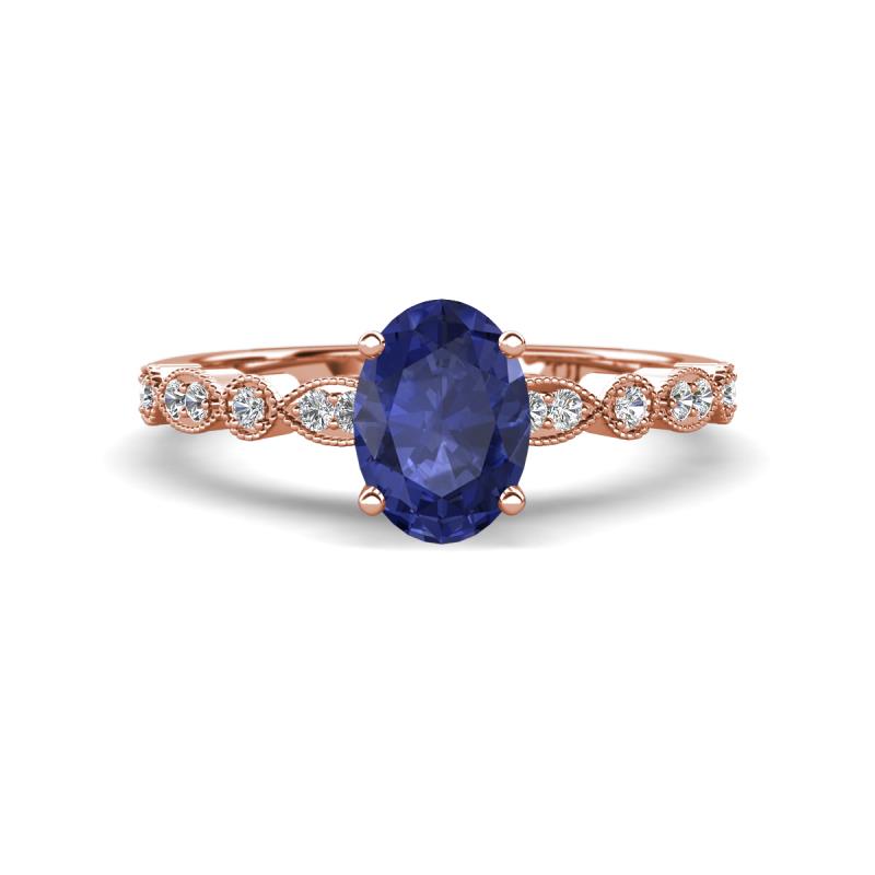 Renea 0.79 ctw Iolite Oval cut (7x5 mm) With accented Diamonds Engagement Ring  