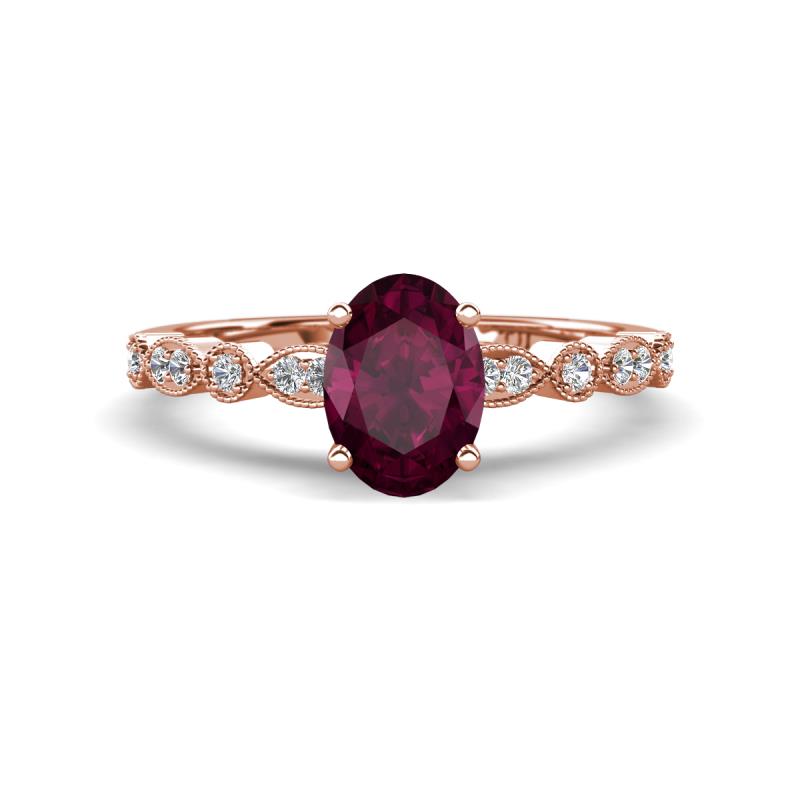 Renea 1.12 ctw Rhodolite Garnet Oval cut (7x5 mm) With accented Diamonds Engagement Ring  