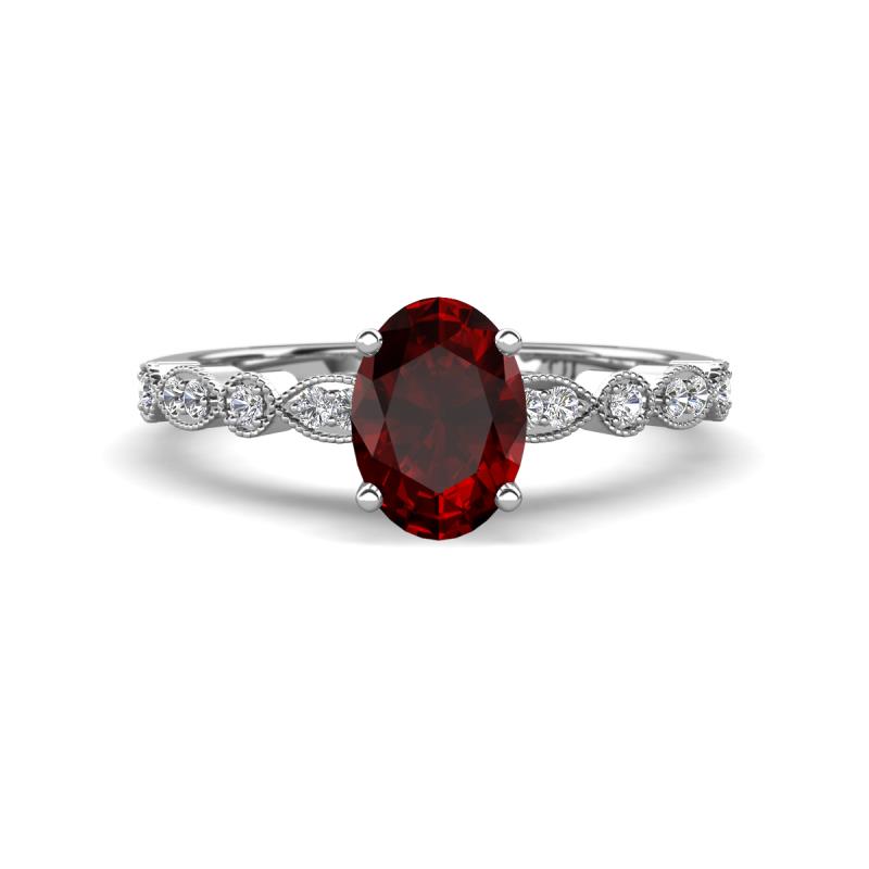 Renea 1.07 ctw Red Garnet Oval cut (7x5 mm) With accented Diamonds Engagement Ring  