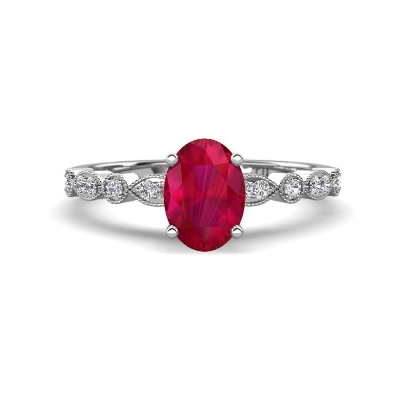 Renea 1.02 ctw Ruby Oval cut (7x5 mm) With accented Diamonds Engagement Ring  
