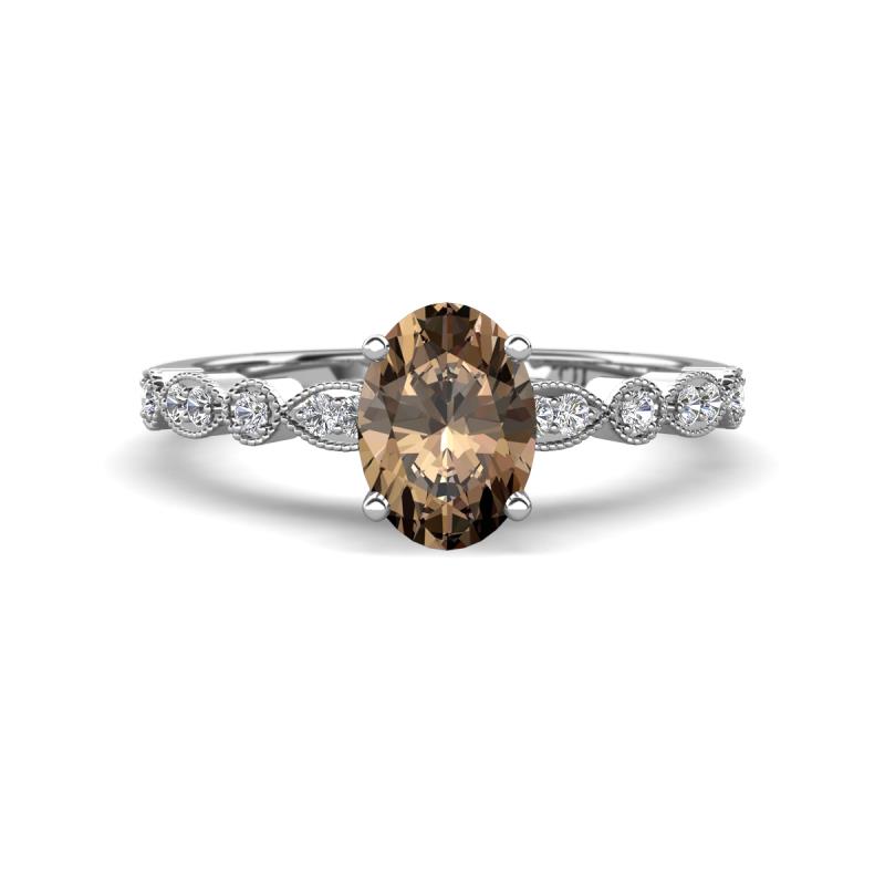 Renea 0.87 ctw Smoky Quartz Oval cut (7x5 mm) With accented Diamonds Engagement Ring  