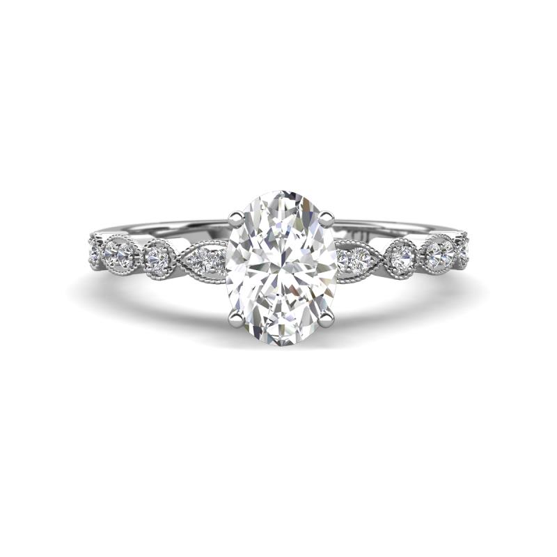 Renea 1.12 ctw White Sapphire Oval cut (7x5 mm) With accented Diamonds Engagement Ring  