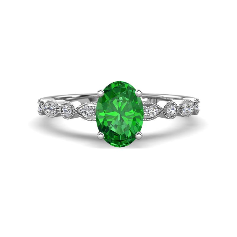 Renea 1.02 ctw Green Garnet Oval cut (7x5 mm) With accented Diamonds Engagement Ring  
