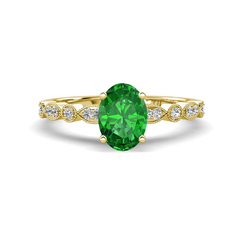 Renea 1.02 ctw Green Garnet Oval cut (7x5 mm) With accented Diamonds Engagement Ring  