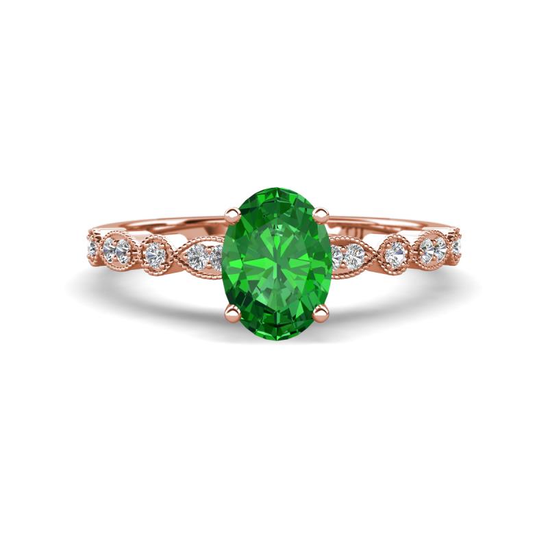 Renea 1.02 ctw Green Garnet Oval cut (7x5 mm) With accented Diamonds Engagement Ring  