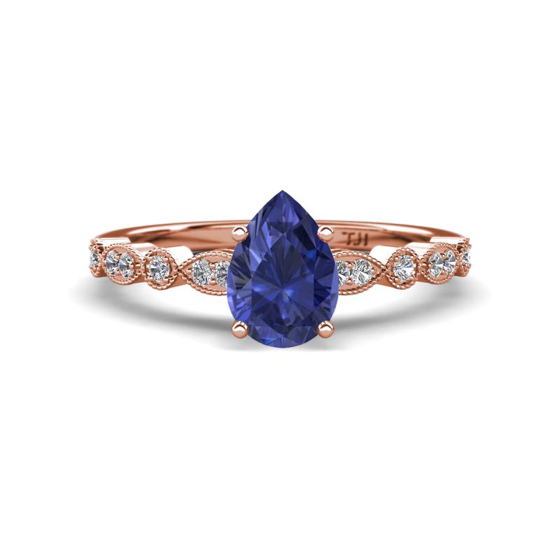 Renea 0.80 ctw Iolite Pear Shape (8x5 mm) With accented Diamonds Engagement Ring 