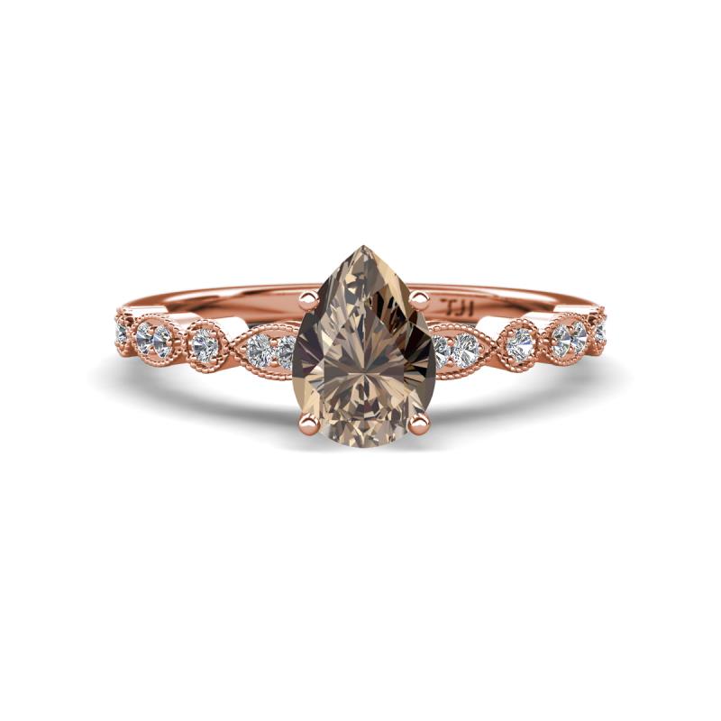 Renea 0.87 ctw Smoky Quartz Pear Shape (8x5 mm) With accented Diamonds Engagement Ring 