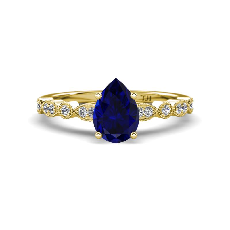Renea 1.62 ctw Blue Sapphire Pear Shape (8x5 mm) With accented Diamonds Engagement Ring 