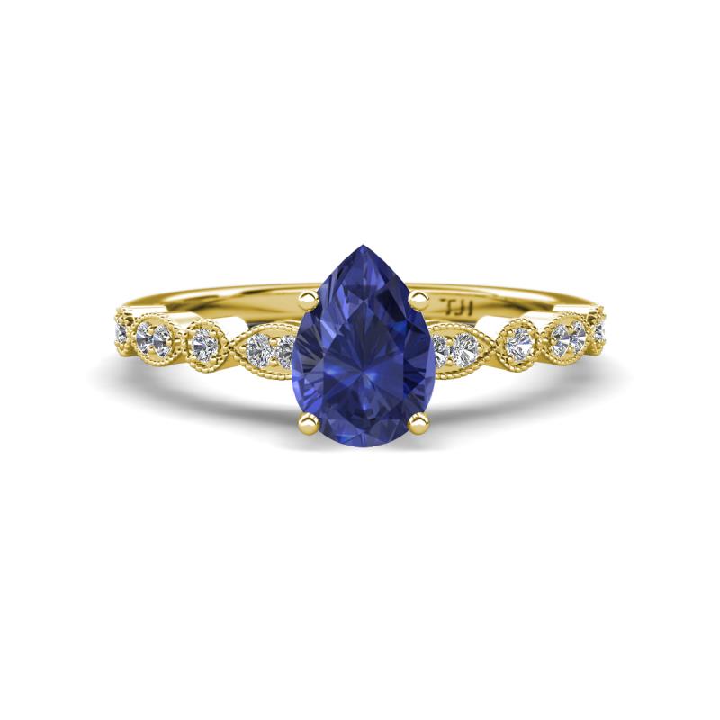 Renea 0.80 ctw Iolite Pear Shape (8x5 mm) With accented Diamonds Engagement Ring 