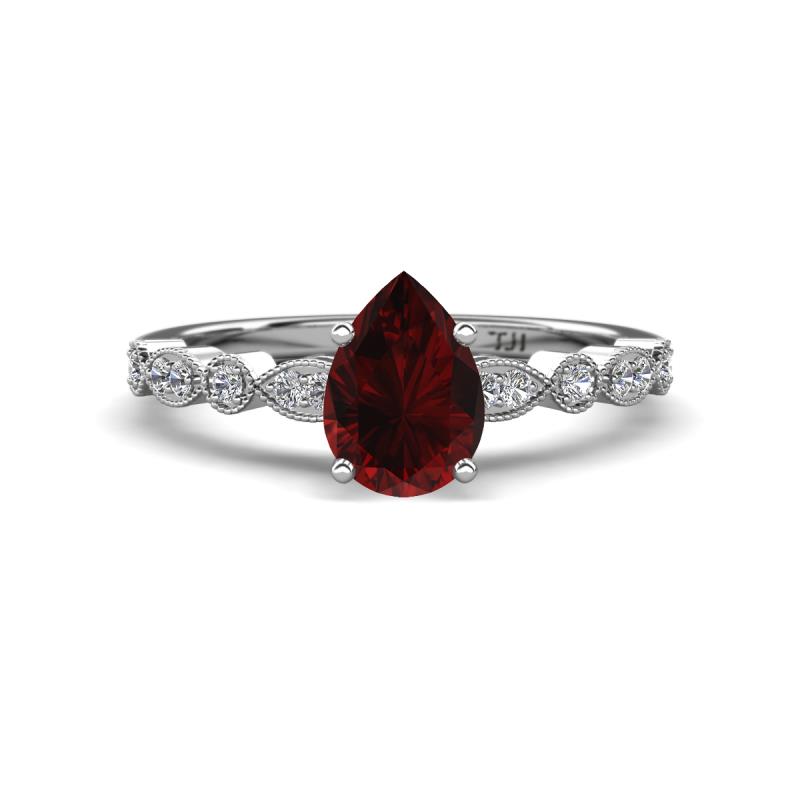 Renea 1.22 ctw Red Garnet Pear Shape (8x5 mm) With accented Diamonds Engagement Ring 