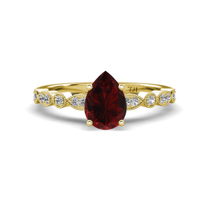Renea 1.22 ctw Red Garnet Pear Shape (8x5 mm) With accented Diamonds Engagement Ring 