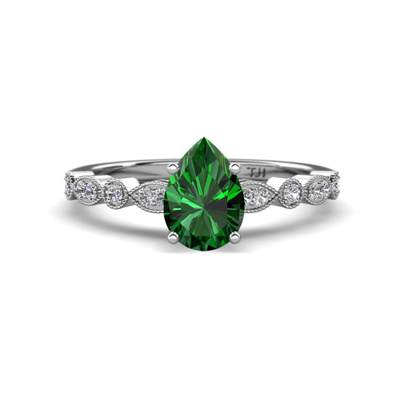 Renea 1.12 ctw Emerald Pear Shape (8x5 mm) With accented Diamonds Engagement Ring 