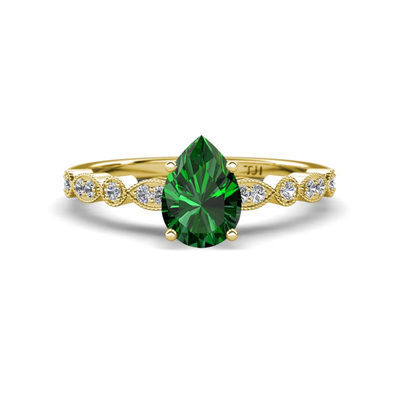 Renea 1.12 ctw Emerald Pear Shape (8x5 mm) With accented Diamonds Engagement Ring 