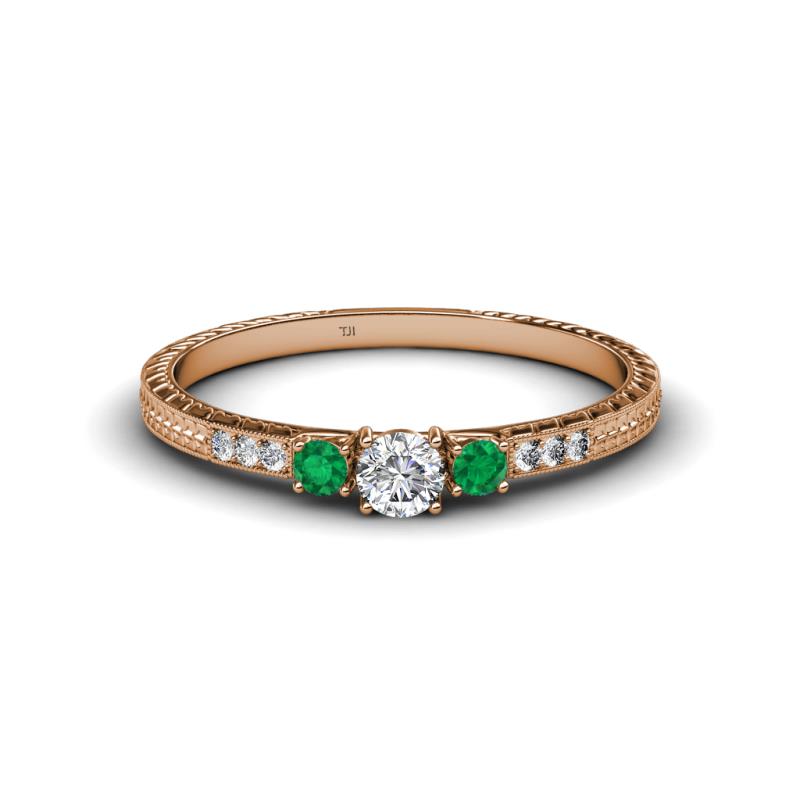 Tresu Diamond and Emerald Three Stone Ring  