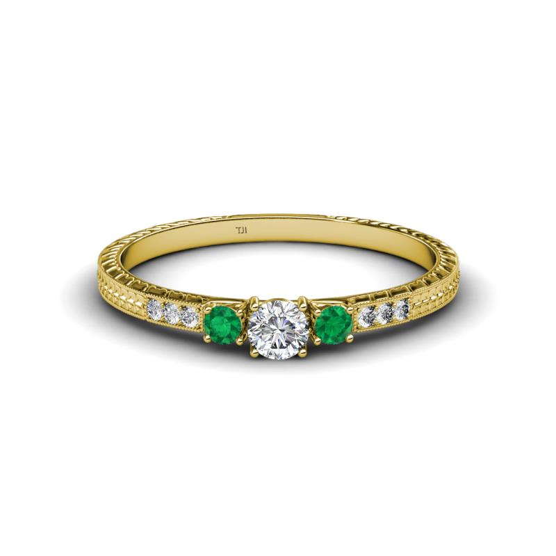 Tresu Diamond and Emerald Three Stone Ring  