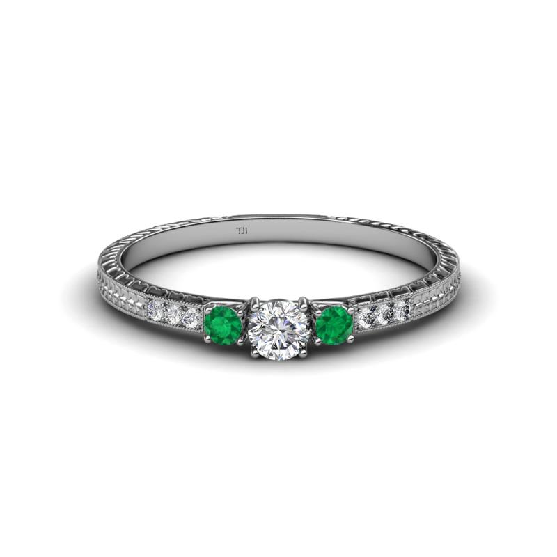 Tresu Diamond and Emerald Three Stone Ring  