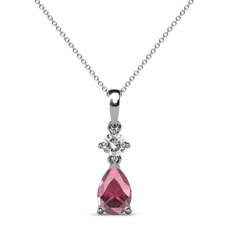 Zaila Pear Shape Rhodolite Garnet and Round Natural Diamond Two Stone Pendant 