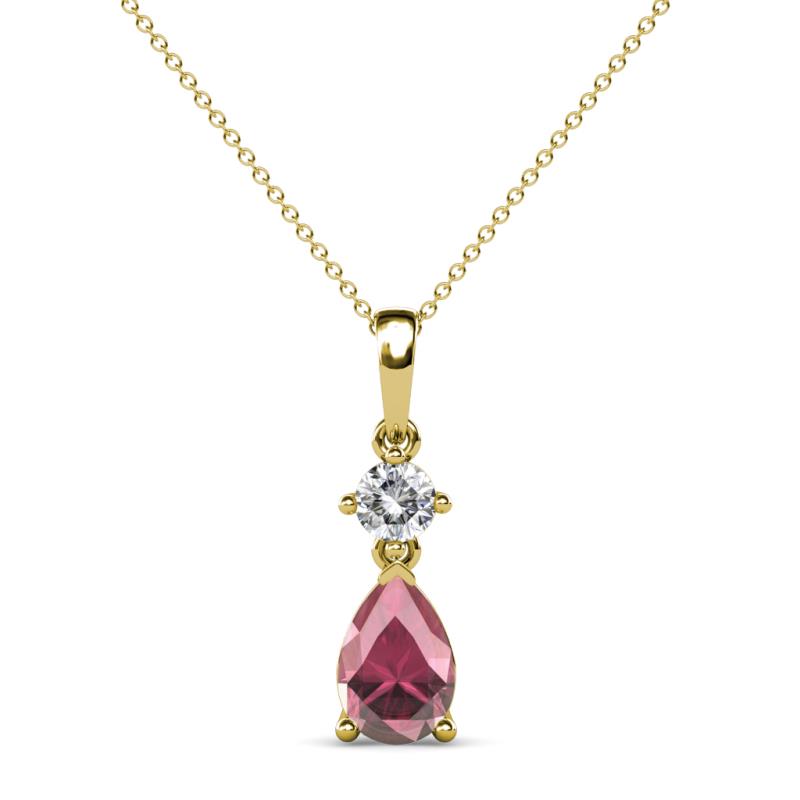 Zaila Pear Shape Rhodolite Garnet and Round Natural Diamond Two Stone Pendant 