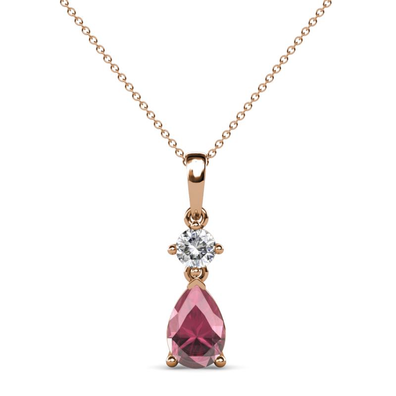 Zaila Pear Shape Rhodolite Garnet and Round Natural Diamond Two Stone Pendant 