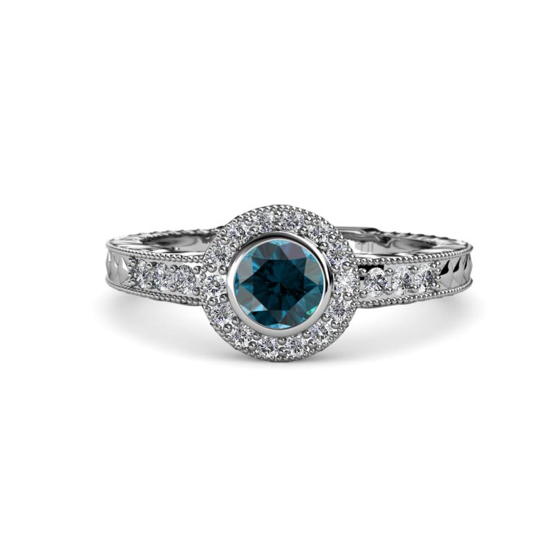 Meir London Blue Topaz and Diamond Halo Engagement Ring 