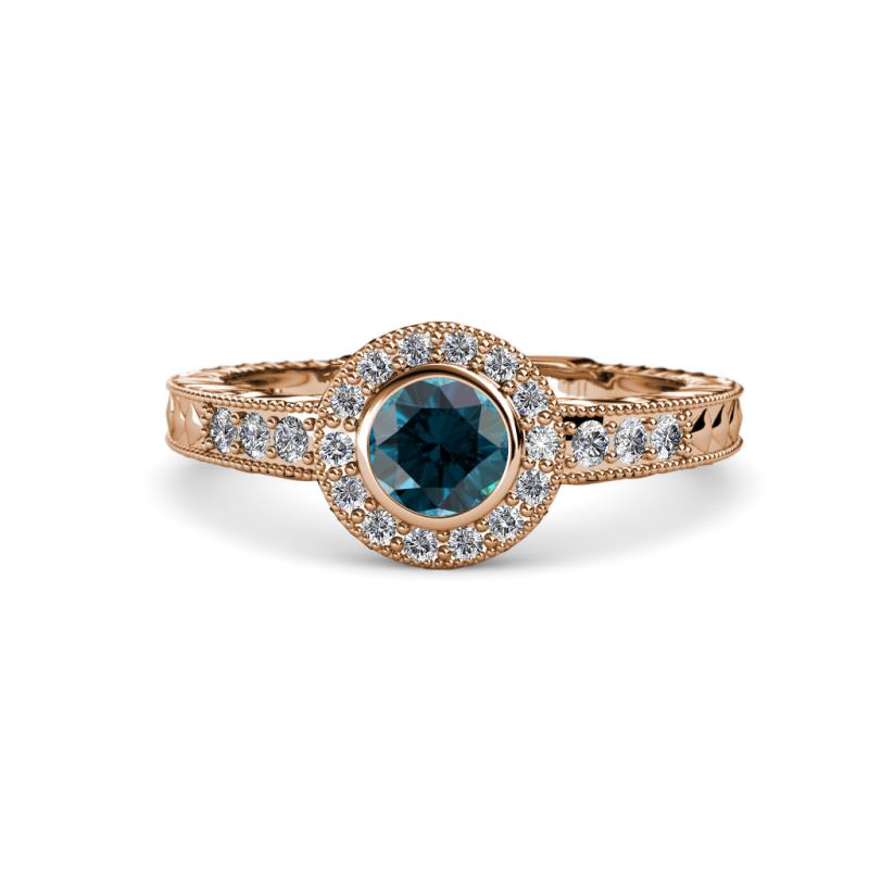Meir London Blue Topaz and Diamond Halo Engagement Ring 